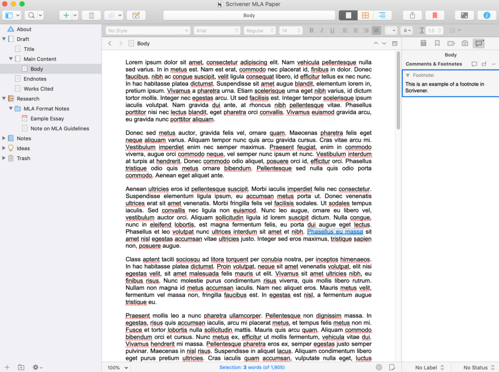 Adding a footnote in Scrivener.