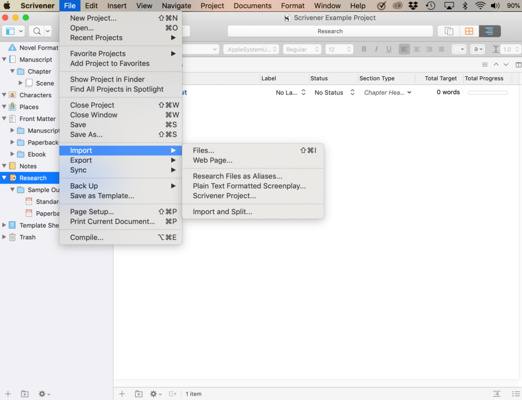 scrivener 3 how to add name to header