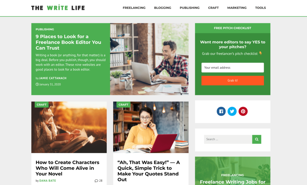 The Write Life homepage.