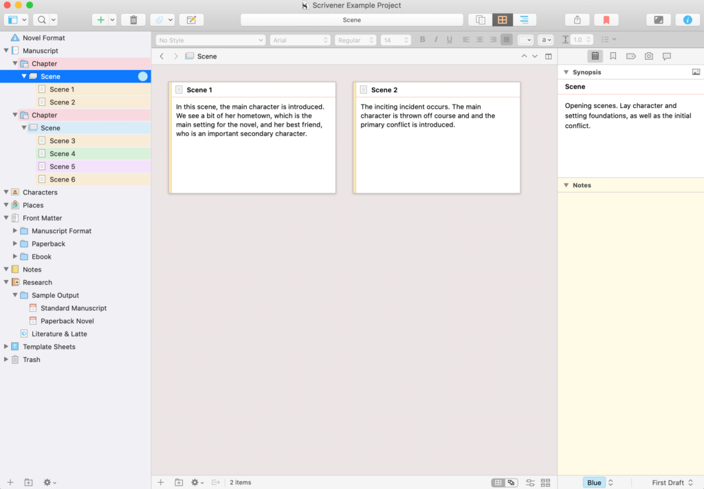 Outlining in Scrivener with the corkboard.
