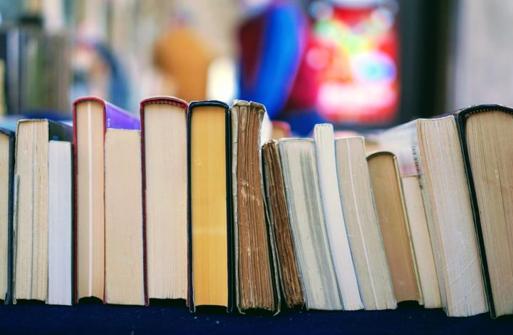 Books shelved on their sides