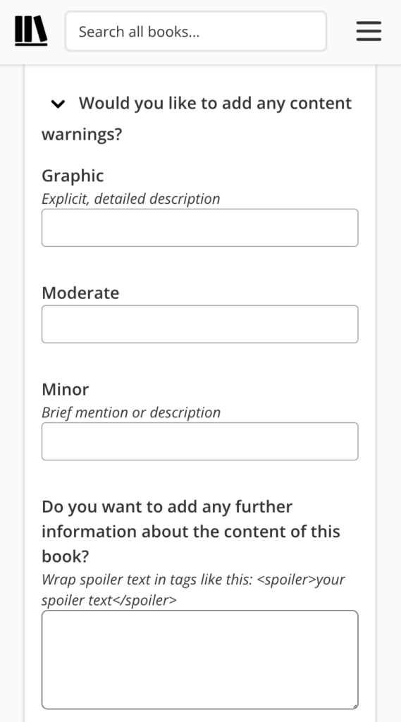 Adding a content warning in StoryGraph.