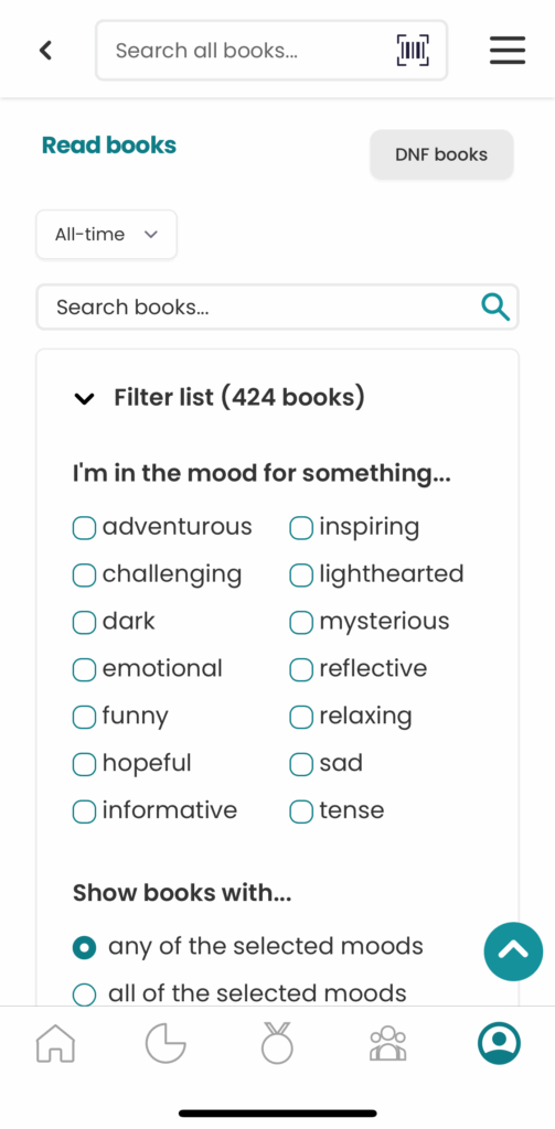 Filtering read books in StoryGraph.