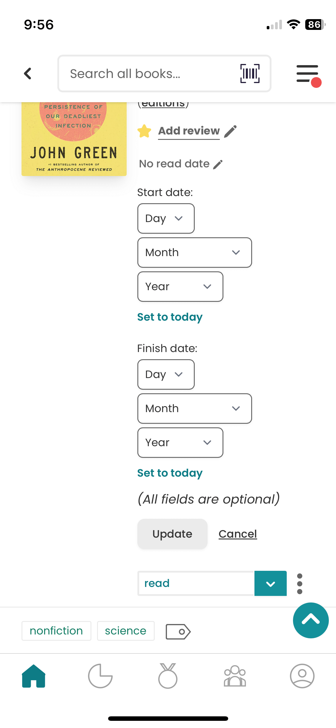 Setting the read date in StoryGraph.