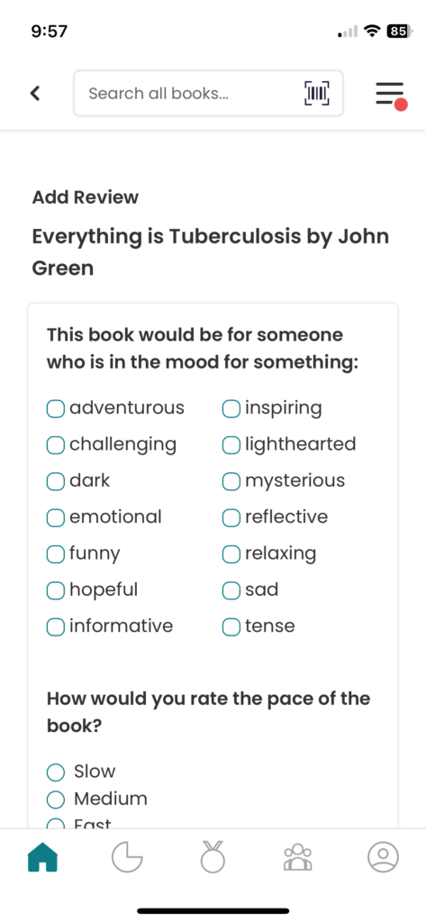 The StoryGraph review form.