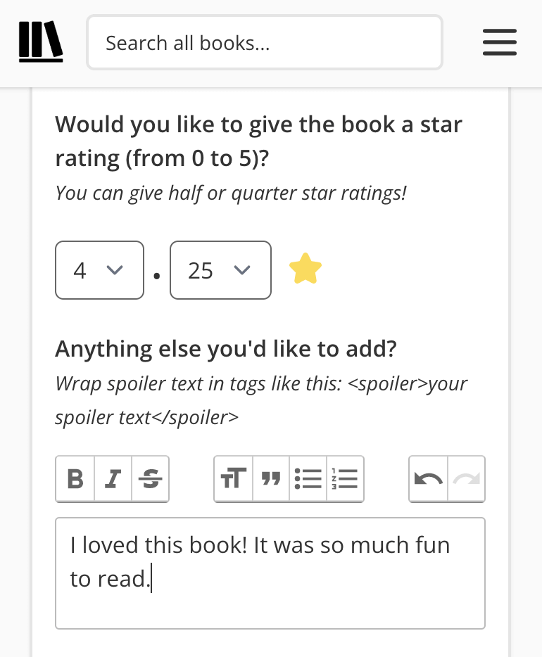 Adding a star rating in StoryGraph.