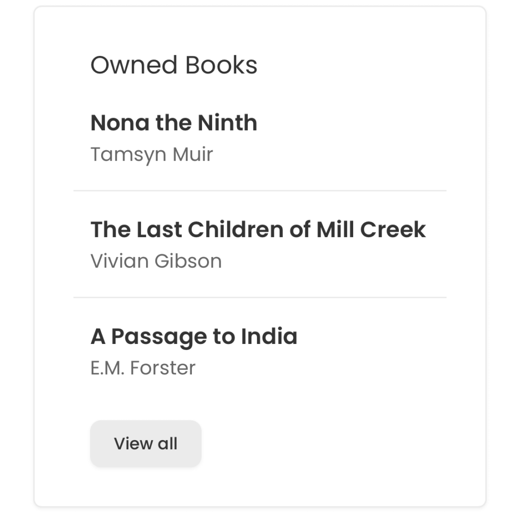 Viewing all owned books in StoryGraph.