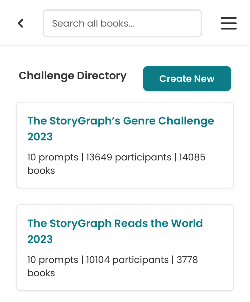 Creating a new reading challenge in StoryGraph.