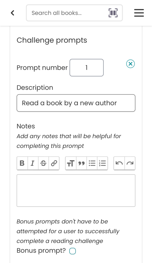 Creating a prompt for a new reading challenge.