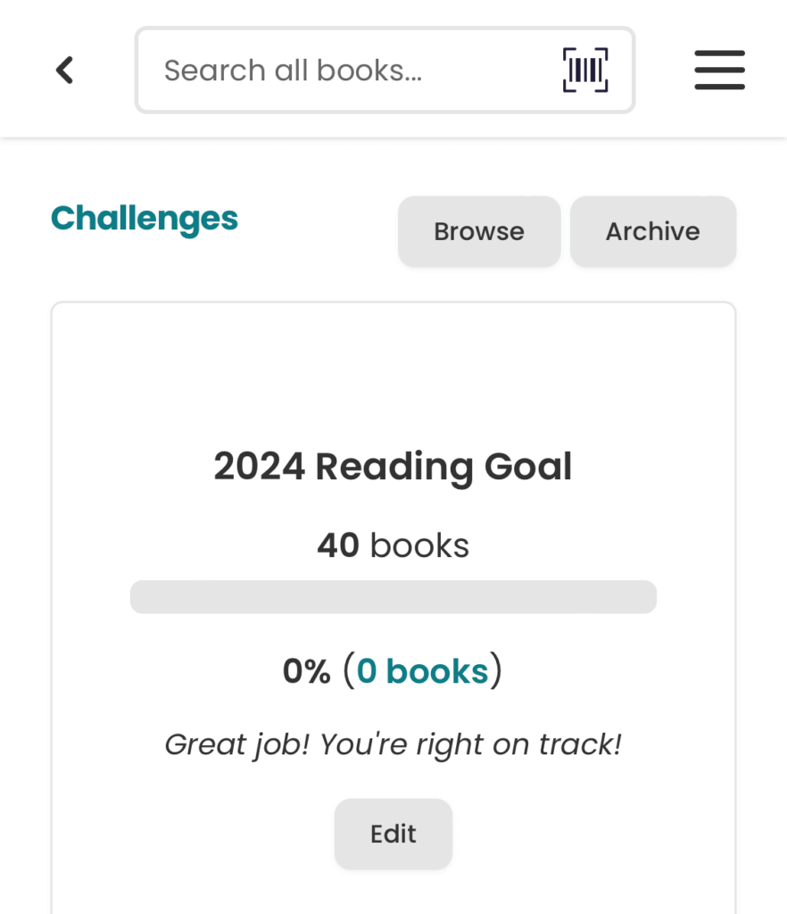 Viewing your new reading goal progress on the Reading Challenges page.