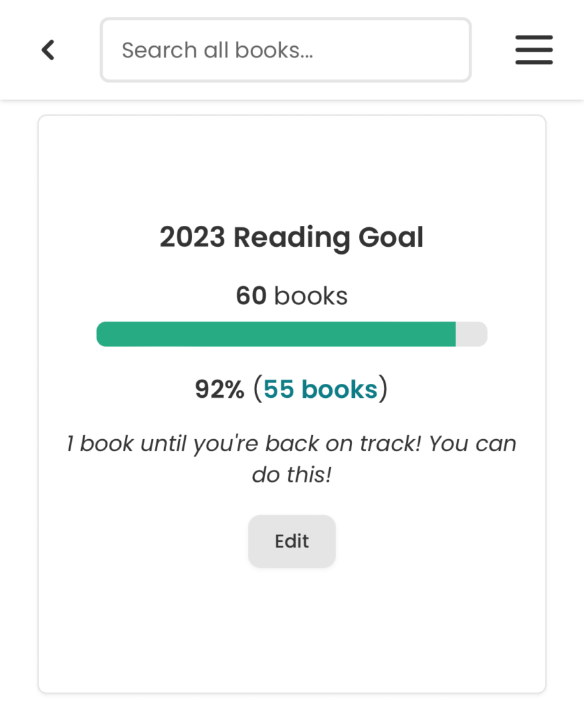 Viewing reading goal progress in StoryGraph.