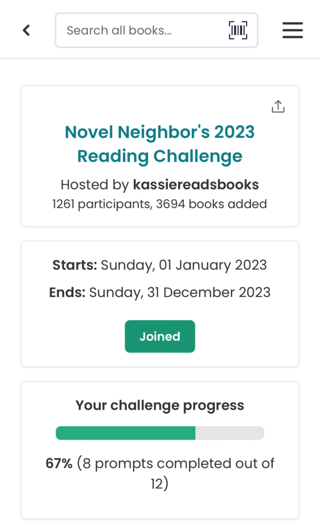 Viewing reading challenge progress is StoryGraph.